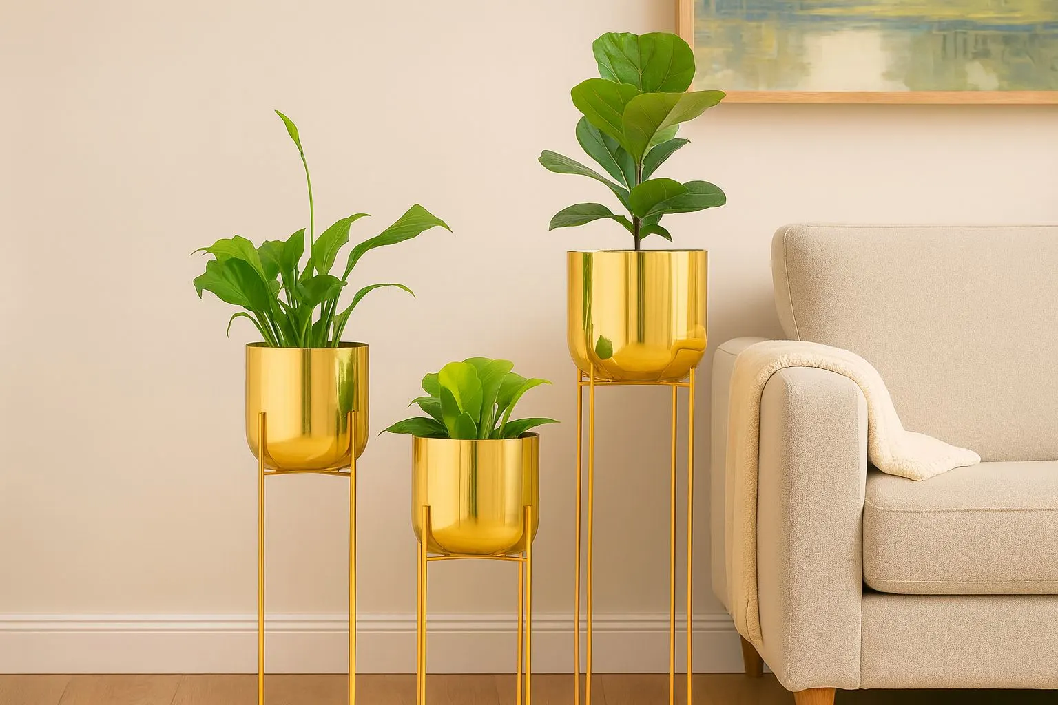 Elevé Planters by Urban Plant – tall golden decorative planters with stands